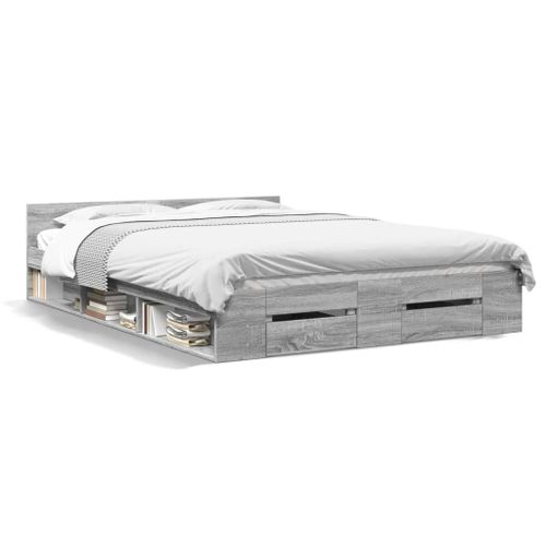 Vidaxl Cadre De Lit Avec Tiroirs Sans Matelas Sonoma Gris 120x190 Cm