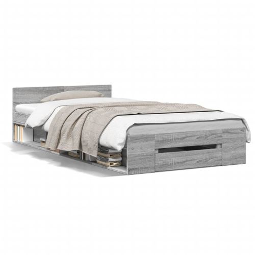 Vidaxl Cadre De Lit Avec Tiroir Sans Matelas Sonoma Gris 100x200 Cm