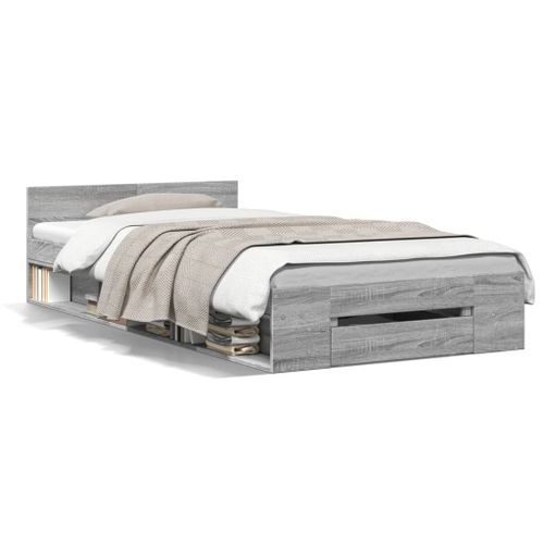 Vidaxl Cadre De Lit Avec Tiroir Sans Matelas Sonoma Gris 90x190 Cm