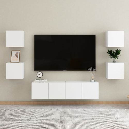 Vidaxl Ensemble De Meubles Tv 6 Pcs Blanc Bois D'ingénierie