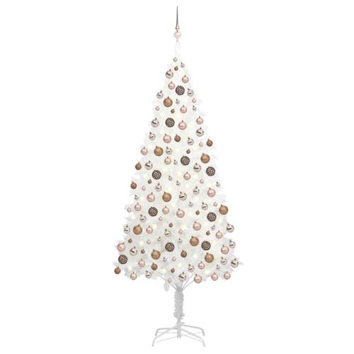 vidaXL Arbre de Noël artificiel pré-éclairé et boules blanc 210 cm