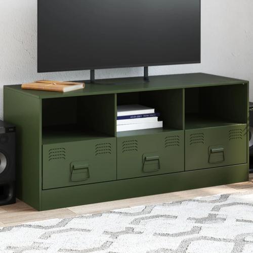 Vidaxl Meuble Tv Vert Olive 99x39x44 Cm Acier