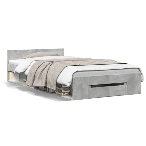 Vidaxl Cadre De Lit Avec Tiroir Sans Matelas Gris Béton 100x200 Cm