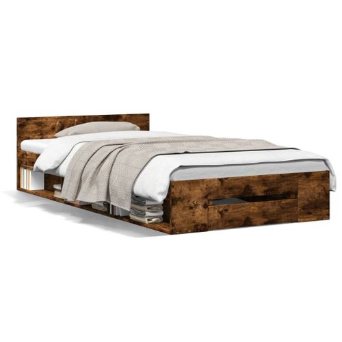 Vidaxl Cadre De Lit Avec Tiroir Sans Matelas Chêne Fumé 90x200 Cm
