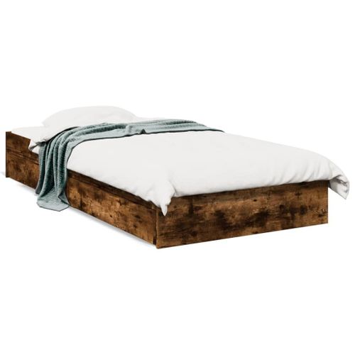 Vidaxl Cadre De Lit Avec Tiroirs Sans Matelas Chêne Fumé 90x190 Cm