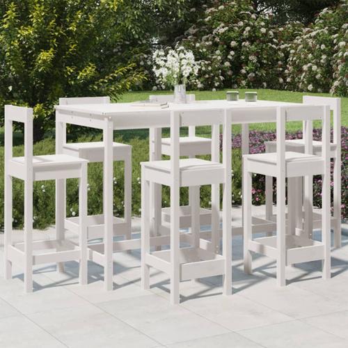 Vidaxl Ensemble De Bar De Jardin 7 Pcs Blanc Bois De Pin Massif