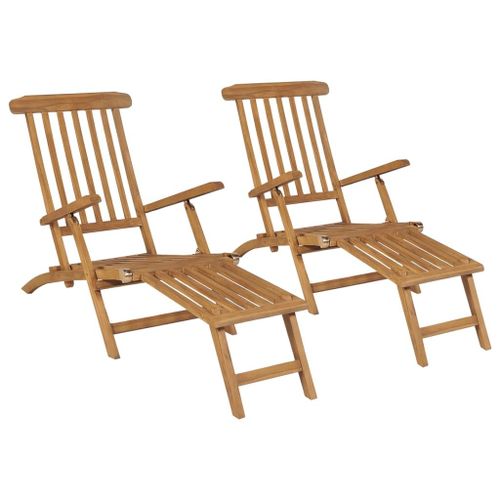 Vidaxl Chaises De Terrasse Avec Repose-Pied 2 Pcs Bois De Teck Solide