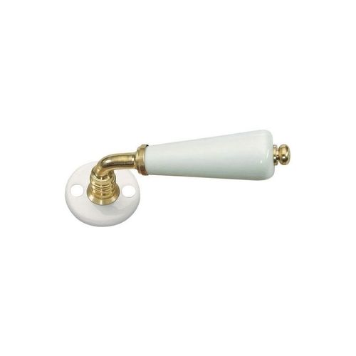 Poignée de porte en porcelaine - Décor : Blanc / Laiton - Diamètre : 50 mm - Longueur : 110 mm - Matériau : Porcelaine et laiton - Saillie : 62 mm - MERIGOUS