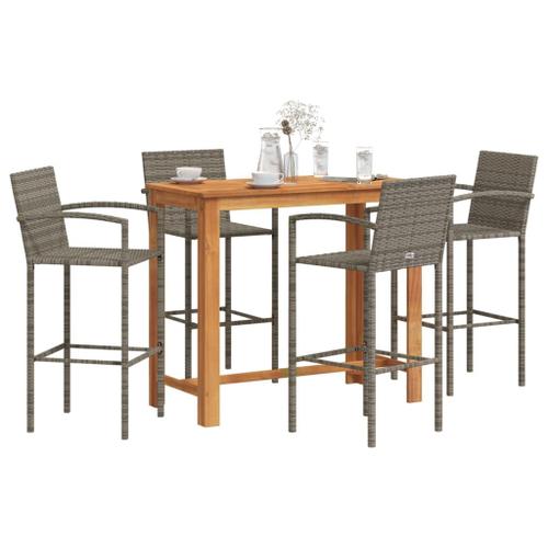 Vidaxl Ensemble De Bar De Jardin 5 Pcs Gris Bois Massif Acacia Rotin