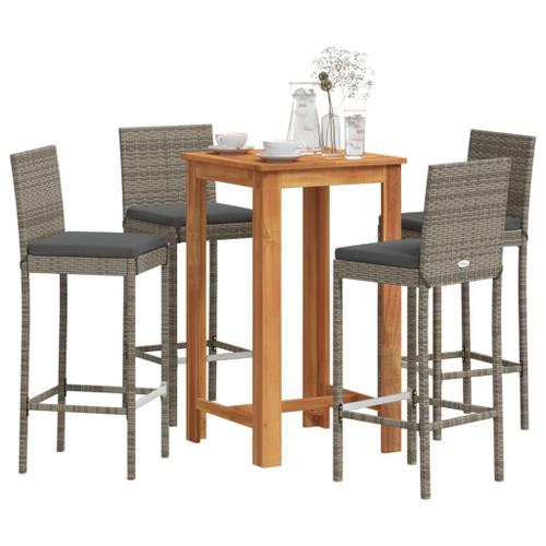 Vidaxl Ensemble De Bar De Jardin 5 Pcs Gris Bois Massif Acacia Rotin