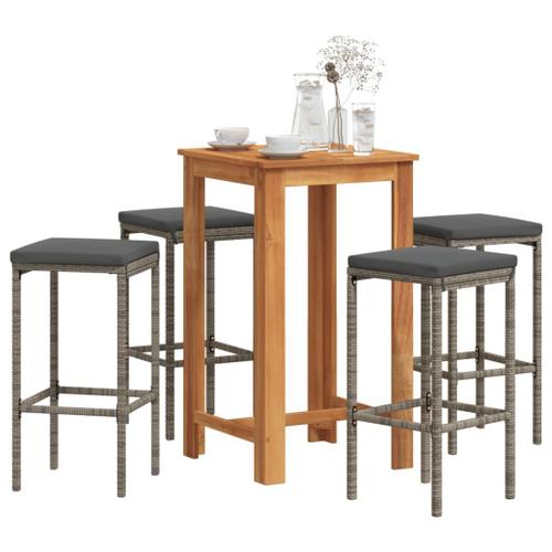 Vidaxl Ensemble De Bar De Jardin 5 Pcs Gris Bois Massif Acacia Rotin