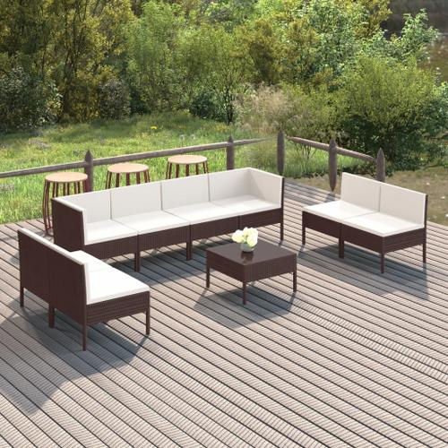 Vidaxl Salon De Jardin 9 Pcs Avec Coussins Résine Tressée Marron