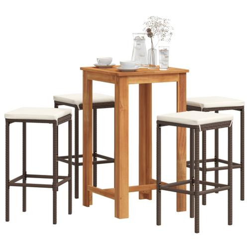 Vidaxl Ensemble De Bar De Jardin 5 Pcs Marron Bois Massif Acacia Rotin