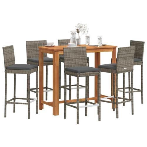 Vidaxl Ensemble De Bar De Jardin 7 Pcs Gris Bois Massif Acacia Rotin