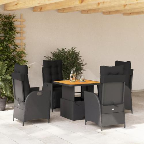 Vidaxl Ensemble À Manger De Jardin Coussins 5pcs Noir Résine Tressée