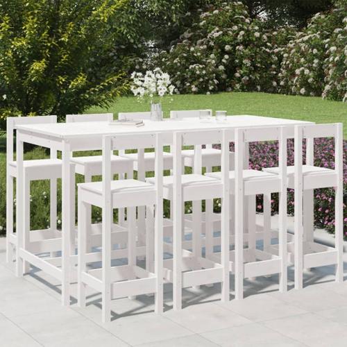 Vidaxl Ensemble De Bar De Jardin 9 Pcs Blanc Bois De Pin Massif