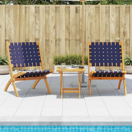 Vidaxl Chaises Pliables De Jardin Lot De 2 Avec Table Bleu Foncé Bois