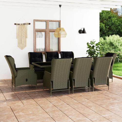 Vidaxl Mobilier À Dîner Jardin 9 Pcs Et Coussins Résine Tressée Marron