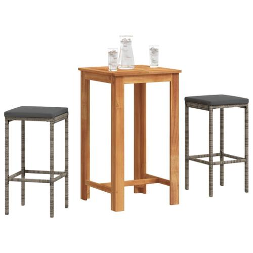 Vidaxl Ensemble De Bar De Jardin 3 Pcs Gris Bois Massif Acacia Rotin