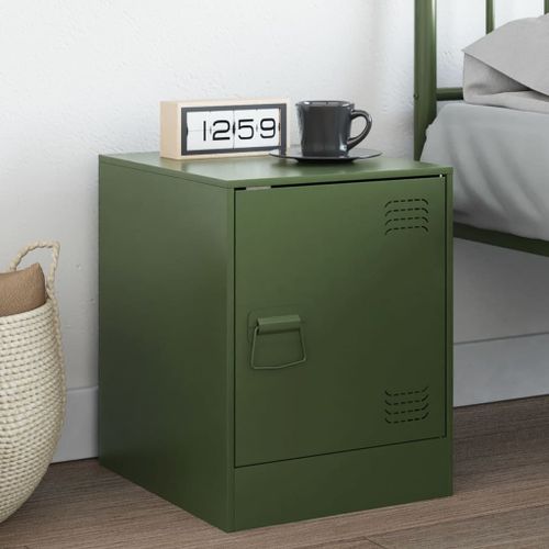 Vidaxl Table De Chevet Vert Olive 34,5x39x44 Cm Acier