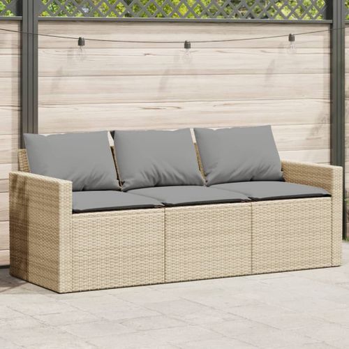 Vidaxl Canapé De Jardin Avec Coussins 3 Places Beige Résine Tressée