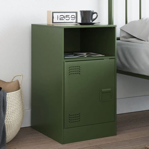 Vidaxl Table De Chevet Vert Olive 34,5x39x62 Cm Acier