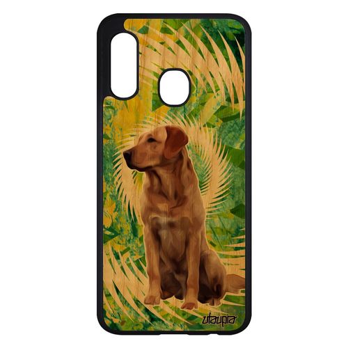 Coque Samsung Galaxy A20e Bois Silicone Chien Animal Vert Sm-A202f/Ds 4g Antichoc Housse Bumper Canin Chiot Labrador Fleurs Design