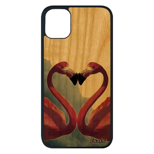 Coque Pour Iphone 11 Pro Max Bois Silicone Flamand Rose Romantique Telephone Ciel CUr Nuage Amour Animal Design Housse Love