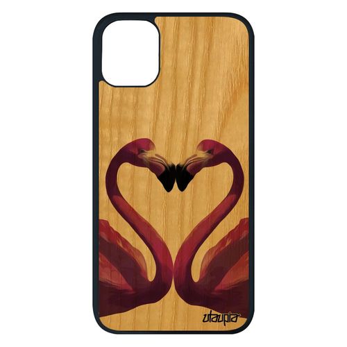 Coque Iphone 11 Pro Max Bois Silicone Flamand Rose Case Romantique Jolie Violet Originale Animal Design Original De Protection