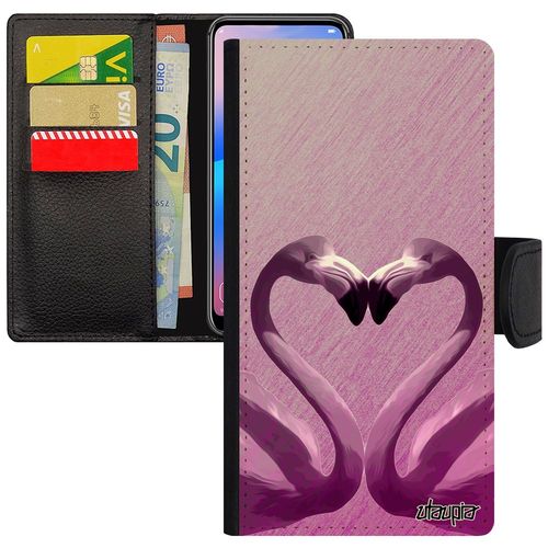 Coque À Rabat Iphone 11 Pro Max Simili Cuir Porte Cartes Silicone Flamand Rose Design Effet Echassier Animal Personnalisé CUr