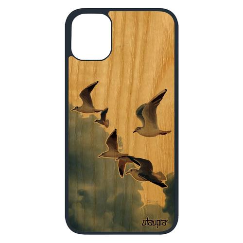 Coque En Bois Iphone 11 Pro Silicone Oiseaux Mouettes Personnalisé Marin Ciel Nuage Animal Beige Design Telephone Animaux Mer