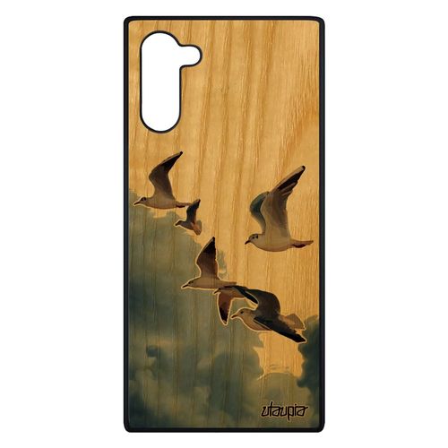 Coque Pour Samsung Galaxy Note 10 Bois Silicone Oiseaux Mouettes Animal 4g Case Antichoc Nature Pas Cher Design Ciel Mer Beige Marin