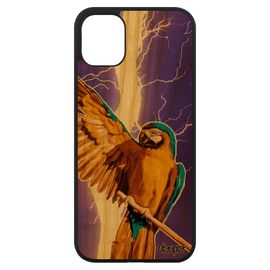 Coque Perroquet De Protection Iphone 11 En Bois Silicone Eclair Tpu Violet Tropical Oiseau Frêne Dessin Perruche Orage Animal