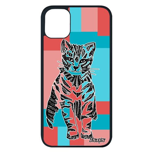 Coque Chat Pour Iphone 11 Pro Max Silicone Chaton Case Homme Fantaisie Carré Tribal Geometrique Dessin Felin Azteque Rose Cube