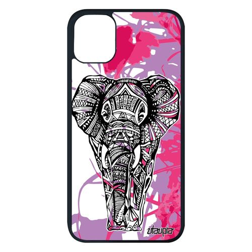 Coque Iphone 11 Pro Max Silicone Elephant Fleur Rose Tribal 128 Go Femme D'afrique Nature Animal Noir Unique Telephone Etui De