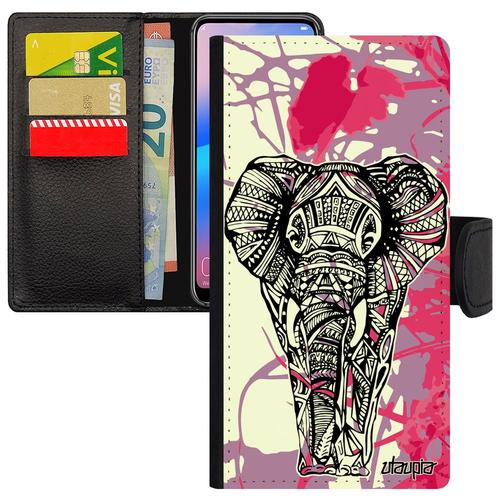 Coque Pour Note 10 Cuir Portefeuille Elephant Graphique Tribal Sagesse Femme Azteque Sm-N970f/Ds Antichoc Rose Animal Samsung Galaxy