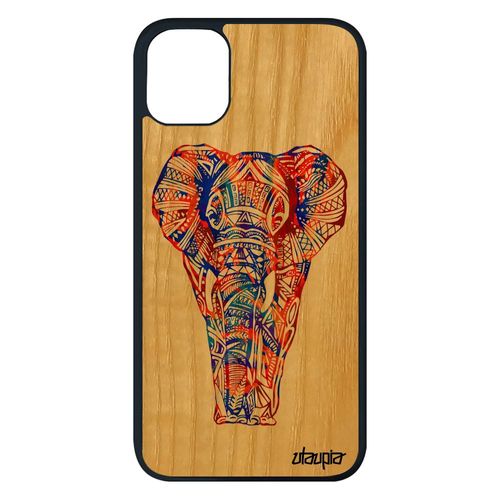 Coque Bois Veritable Elephant Pour Iphone 11 Pro Max Silicone Tribal Bleu Azteque Solide Cadeau Ethnique 128 Go Antichoc Case
