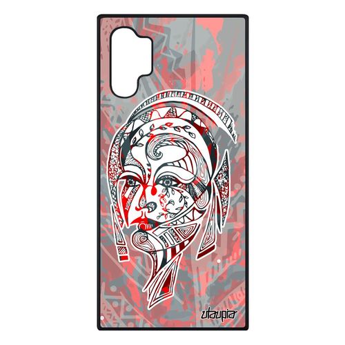 Coque De Protection Pour Note 10+ Plus En Silicone Femme Rouge Azteque Mobile Plume Design Pastel Ethnique Portrait Samsung Galaxy