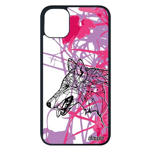 Coque Pour Iphone 11 Pro Max Silicone Loup Femme Ethnique Solitaire Chien Rose Dessin Graphique Tribal De Made In France