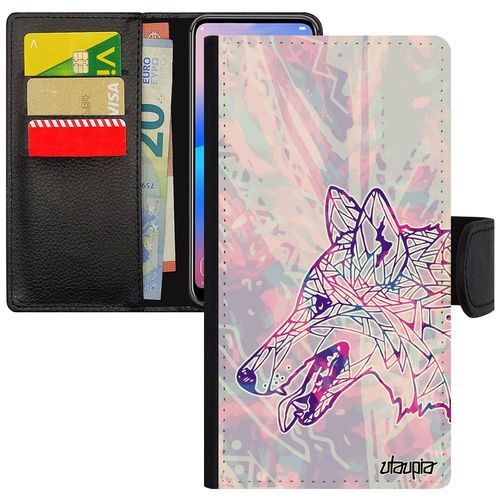 Coque Iphone 11 Pro Max Simili Cuir Portefeuille Loup Tribal Plume 128 Go Husky Ethnique Chien Magnetique Telephone Pastel 4g