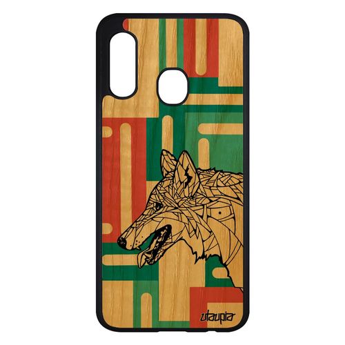 Coque Bois Pour Samsung Galaxy A20e Silicone Loup Telephone Souple Tribal Vert Dessin Solitaire Case Animaux Rigide Made In France