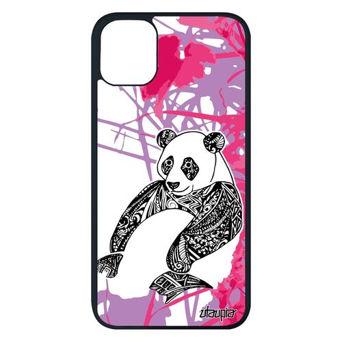 Coque Panda Iphone 11 Pro Max En Silicone Tribal Dessin Housse Feuilles Portable Fleur Bebe Garcon Bamboo Mobile Nature Rose