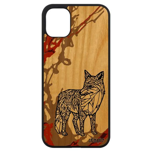 Coque Telephone Iphone 11 Bois Silicone Renard Malin Roux Housse Souple Art Tribal 4g Jolie Caoutchouc Ethnique Dessin Marron