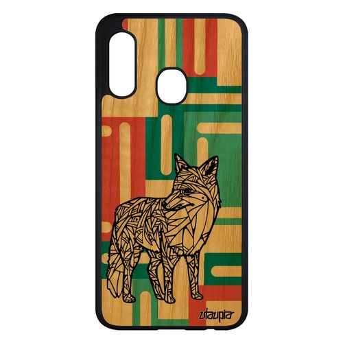 Coque Samsung Galaxy A20e Bois Silicone Renard Geometrique Carré Animaux Ethnique Housse Vert Azteque Case Femme 4g Dessin Rusé De