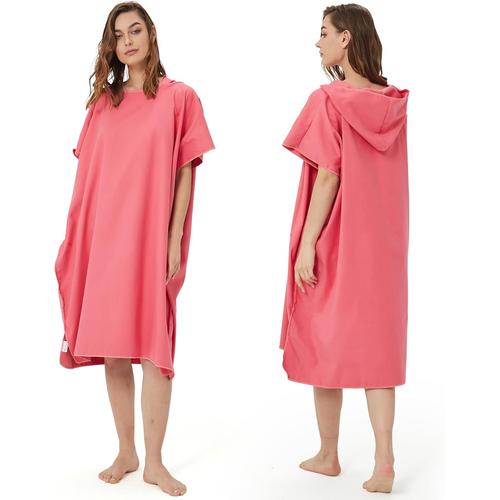 Poncho De Bain Adultes - Aqsacokiya - Robe De Plage Et Serviette De Plage - Poncho Surf Séchage Rapide - Microfibre - Rose