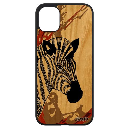 Coque Pour Iphone 11 Bois Silicone Zebre Dessin Marron Azteque Artiste Animal Afrique Tribal Portable Cheval Rayure Cover