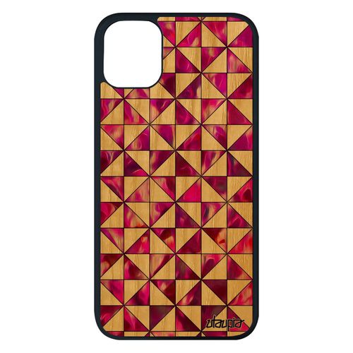 Coque Iphone 11 Pro Max Bois Silicone Design Carreau Marbre Rigide Artisanat Etui Motif Unique Rose Losange Fond Texture Frêne