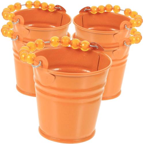 Orange 5 Pièces Tambouriner Perles pour Enfants Mini Bacs à Plantes Perles pour L'artisanat Seau De Bonbons Ou De Friandises d'halloween Poubelle en Métal Le Fer Seau De Fleurs Séchées