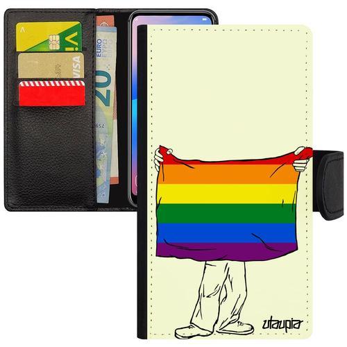 Coque Pour Iphone 11 Pro Cuir Rabat Portefeuille Silicone Drapeau Gay Pride Housse Etui Marche Des Fiertés Lesbien Rainbow Pu