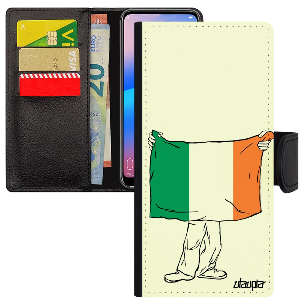 Coque Drapeau Irlande Irlandais Pour Moto G6 Cuir Rabat Portefeuille Coupe D'europe Foot Jo Rigide Jeux Olympiques À Clapet Motorola